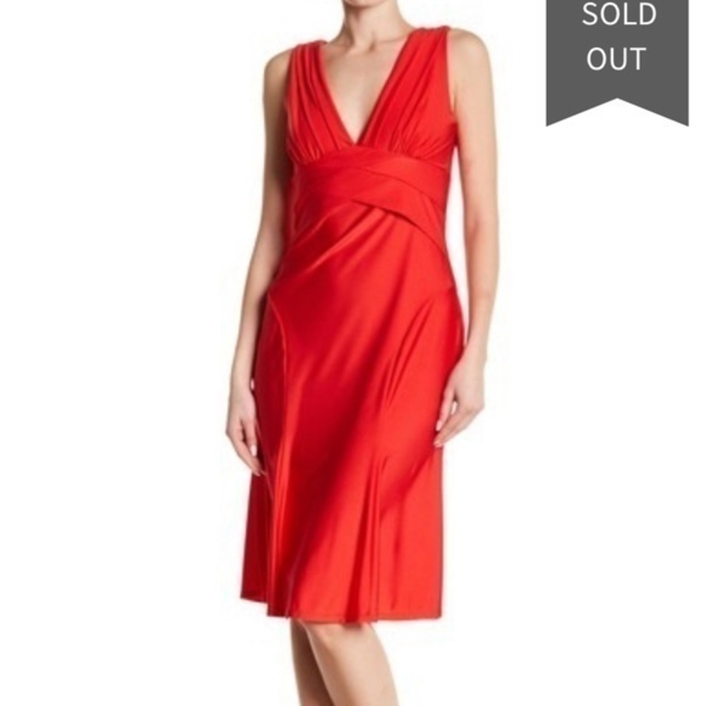 Marina V Neck satin dress in Red
